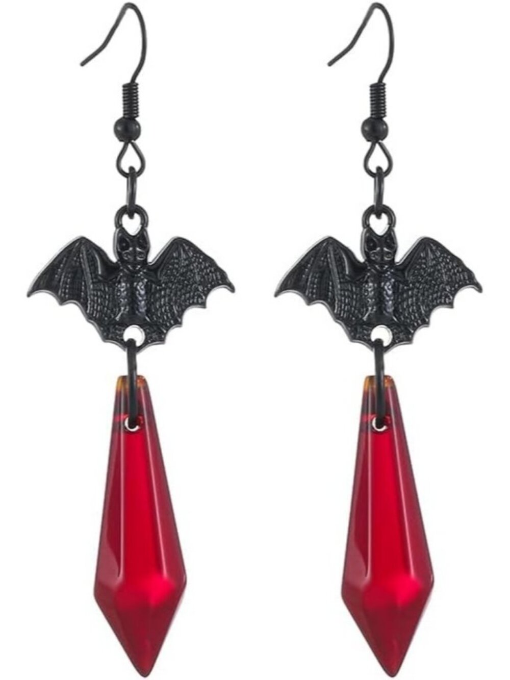 Vintage Gothic Bat Earrings Red Black Crystal Dangle Punk Style Jewelry-Red 1